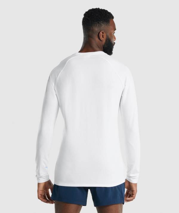 Panske Mikiny Gymshark Apollo Long Sleeve Biele | SL0246987